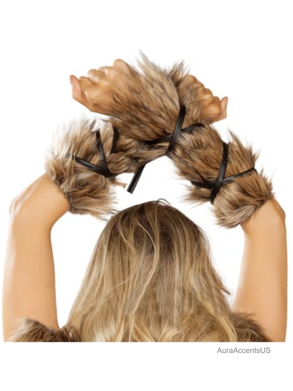 Fuzzy Faux Fur Arm Warmers with Leather Band Medieval Renaissance Costume